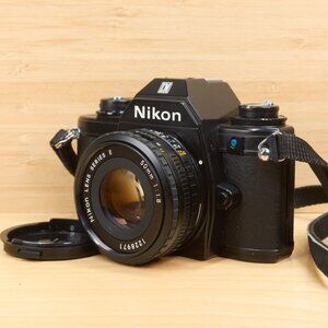 Nikon EM SLR 35mm Film Camera, with Nikon E 50mm f1.8 Lens, Nikon SB-E Flash